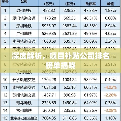 深度解析，項目補(bǔ)貼公司排名榜單揭曉